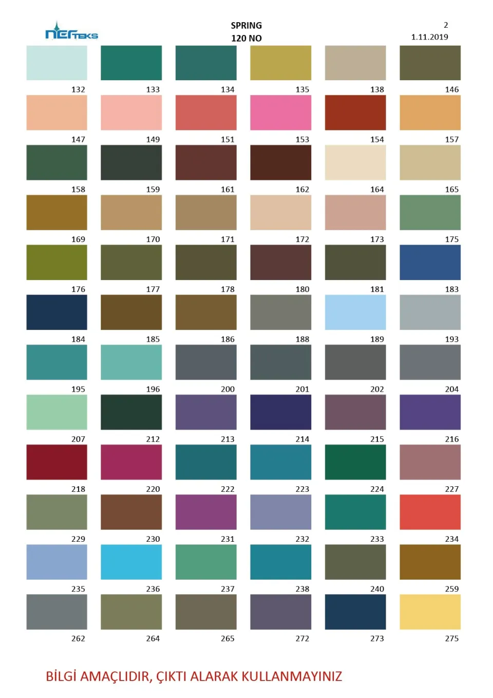 Spring 120 numara polyester dikiş ipliği renk kartelası, 2. sayfa