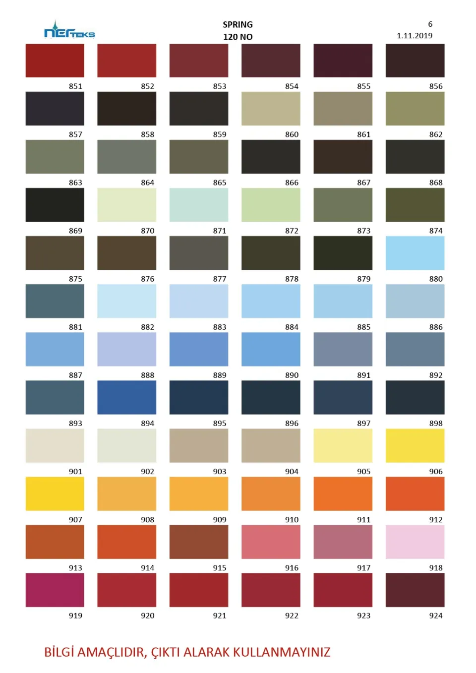 Spring 120 numara polyester dikiş ipliği renk kartelası, 6. sayfa