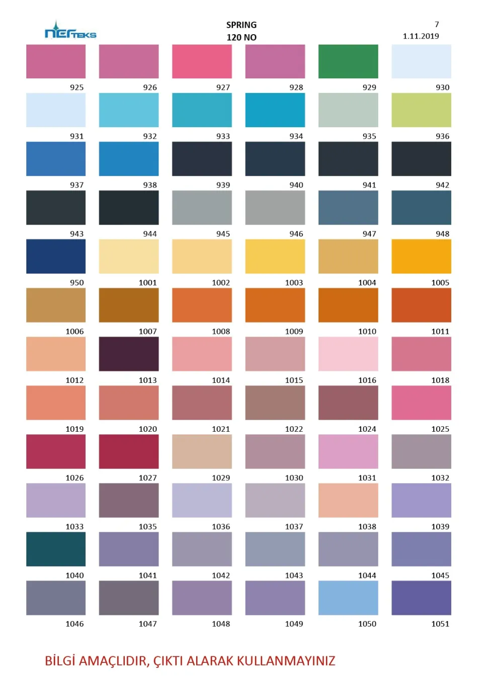 Spring 120 numara polyester dikiş ipliği renk kartelası, 7. sayfa