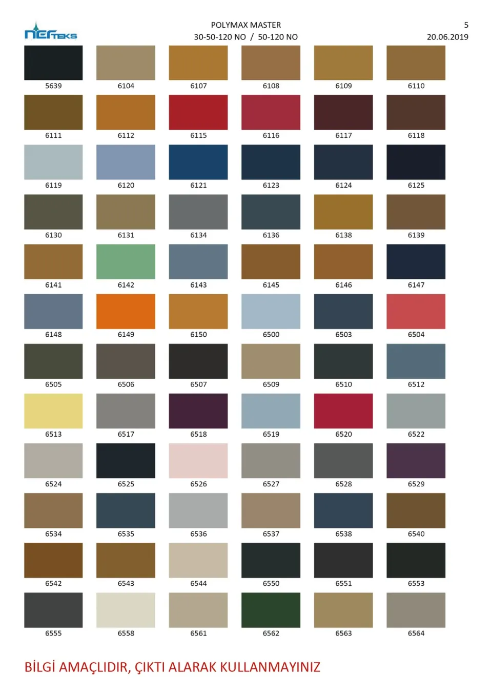 Master ve Poly Max polyester dikiş ipliği renk kartelası, 5. sayfa