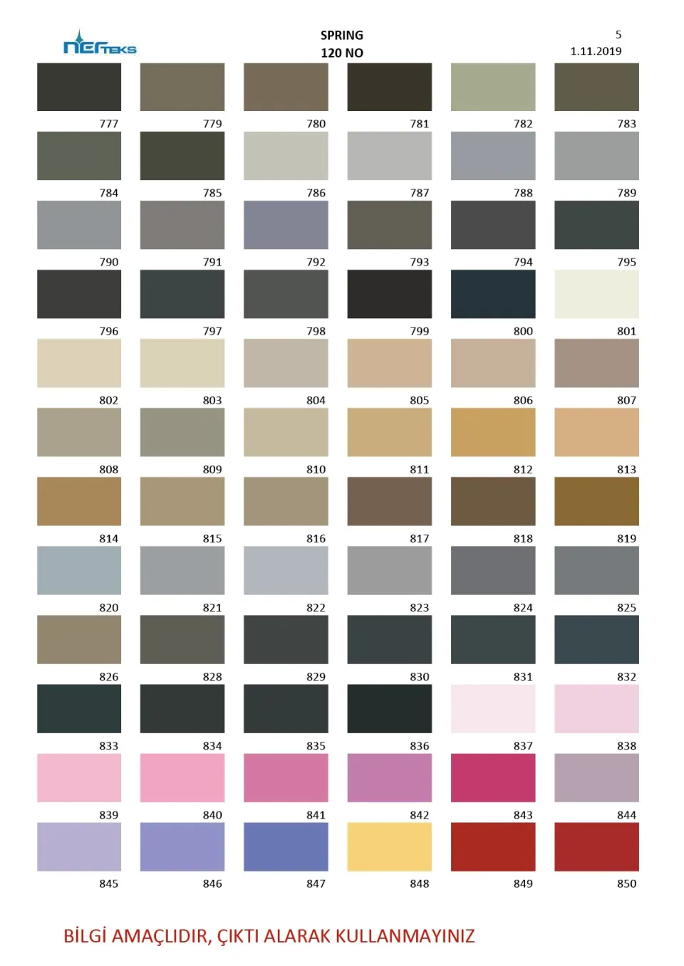 Spring 120 numara polyester dikiş ipliği renk kartelası, 5. sayfa