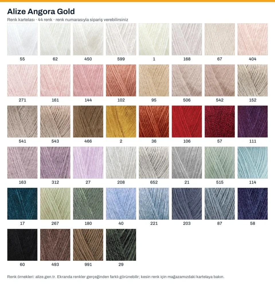 Alize Angora Gold el örgü ipliği renk kartelası