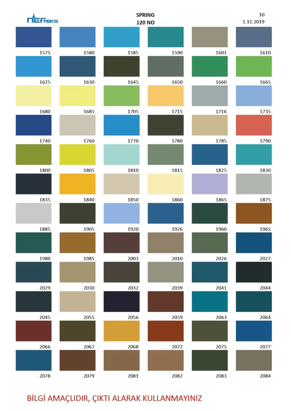 Spring 120 numara polyester dikiş ipliği renk kartelası, 10. sayfa
