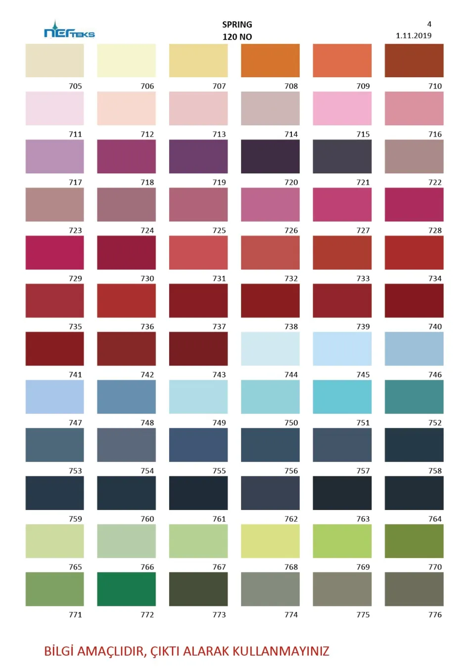 Spring 120 numara polyester dikiş ipliği renk kartelası, 4. sayfa