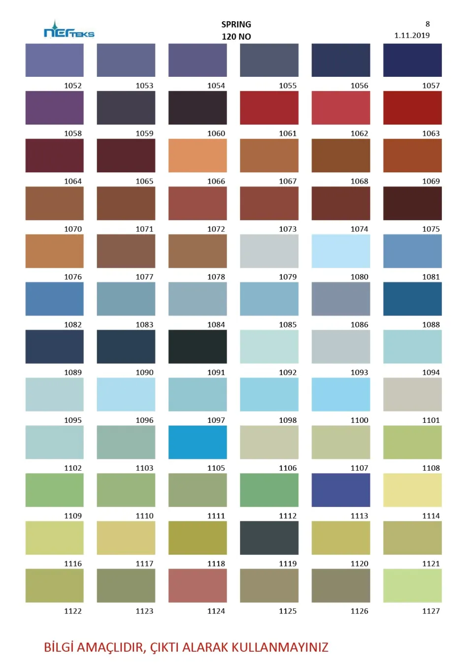 Spring 120 numara polyester dikiş ipliği renk kartelası, 8. sayfa