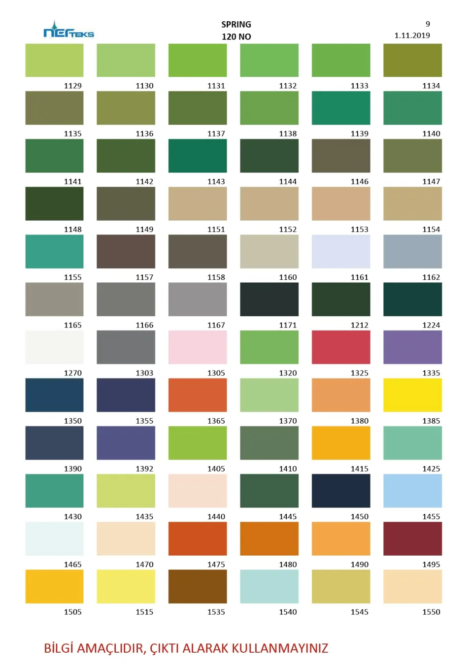Spring 120 numara polyester dikiş ipliği renk kartelası, 9. sayfa
