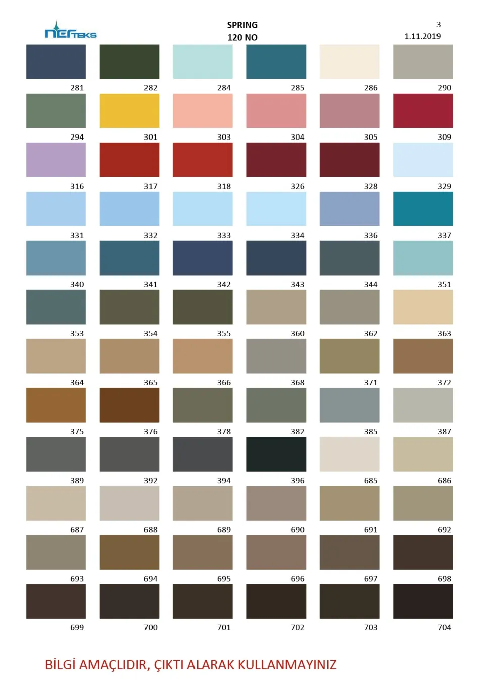 Spring 120 numara polyester dikiş ipliği renk kartelası, 3. sayfa